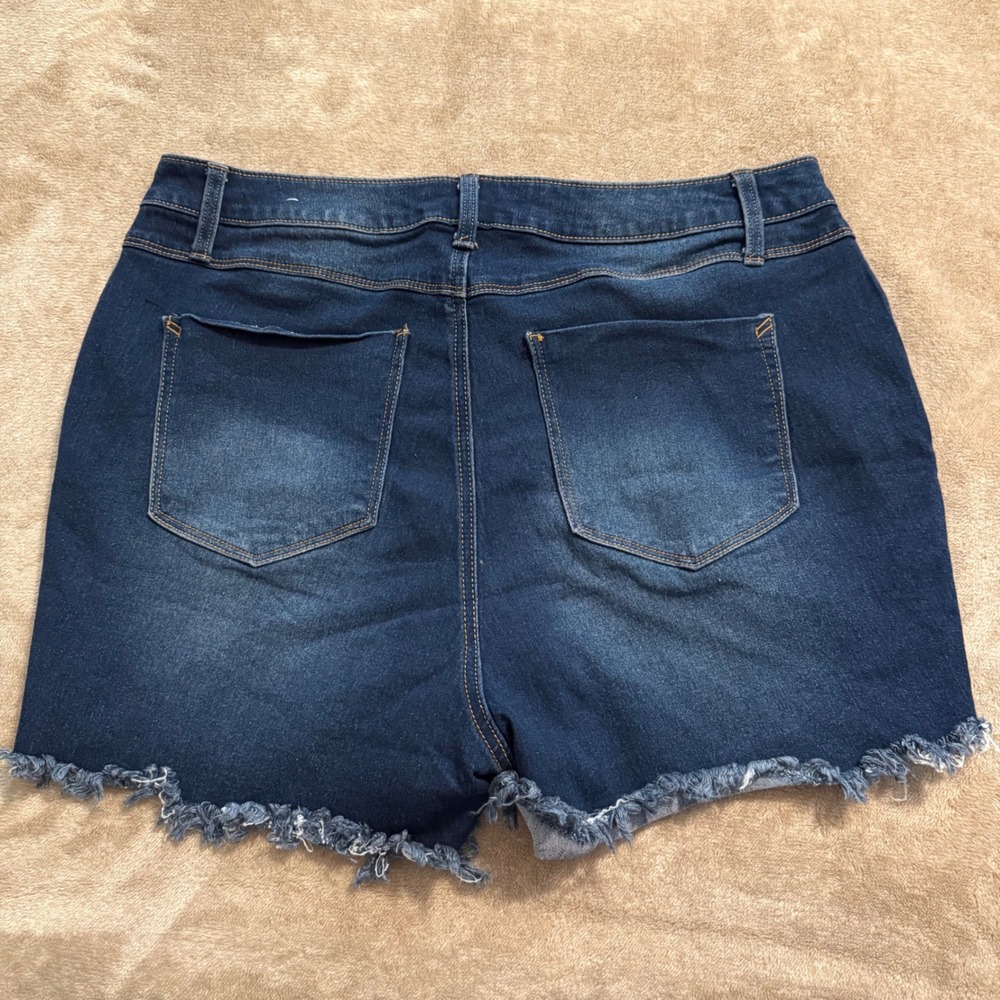 AG Denim Womens 18W Dark Wash Frayed Raw Hem Stretch Jean Shorts - Picture 2 of 11